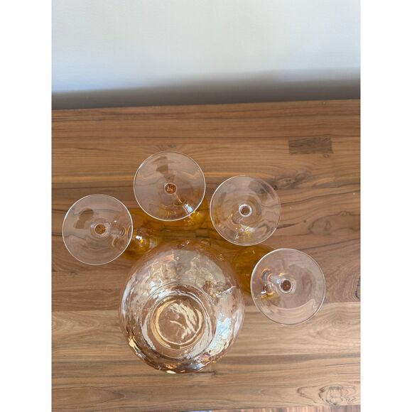 Amber | Gold Vintage Bubble  Decanter and 4 Hand Blown Wine Glasses - Picture 2 of 4
